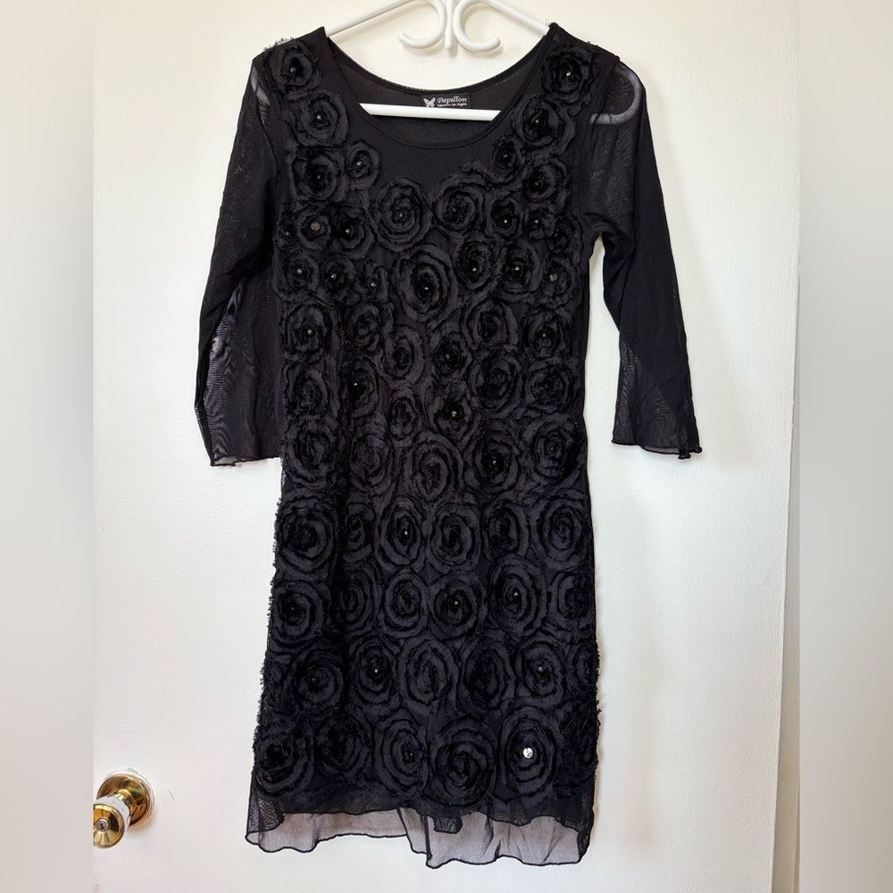 🎉4/30$🎉 Papillon Blanc Black Sheath Dress 3/4 Sleeve Scoop Neck✨🖤